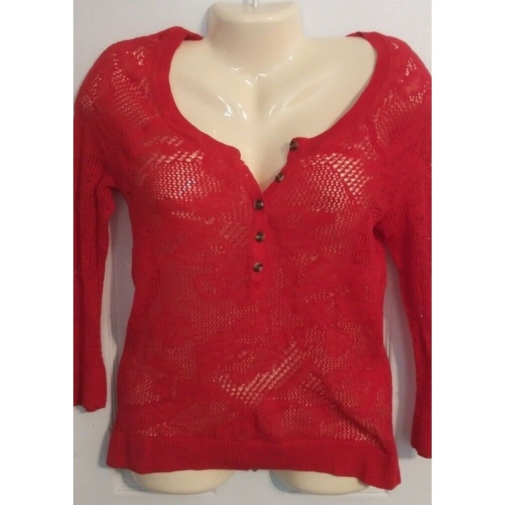 American Eagle AEO 3/4 Sleeve Sexy Lacy Knit Top Lightweight Babydoll Medium Y2K